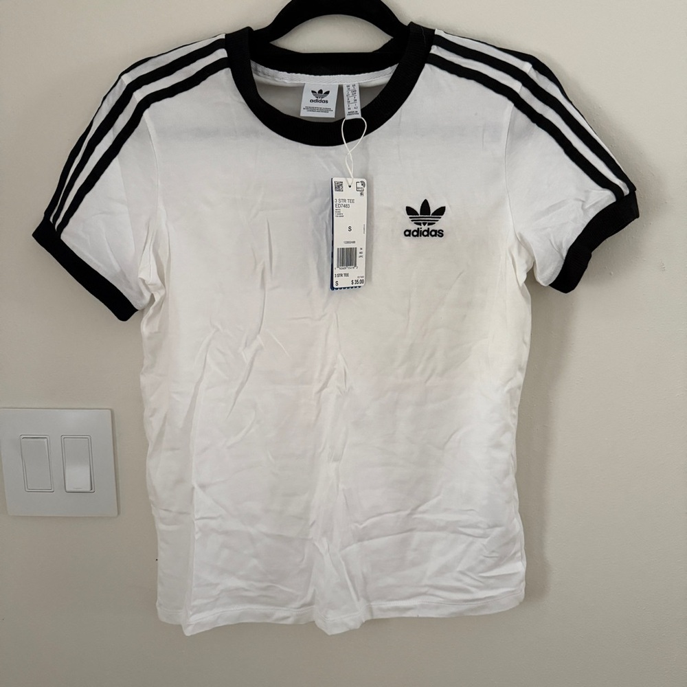 Adidas White and Black T-Shirt S
